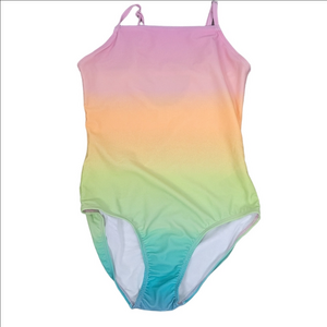 NWT Yellow Pink Ombre Sunset Green One piece Swimsuit size Xl 14-16
